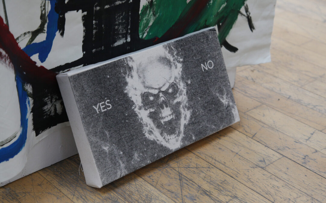 “Yes-No”, 20x35cm, Silkscreen print on Canvas, Are you sad or happy today, Installtion, Newcastle University, Newcastle, UK, 2024